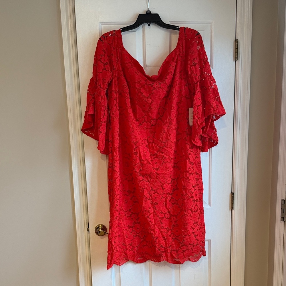 Eloquii Vibrant Red Lace Long Sleeve Dress